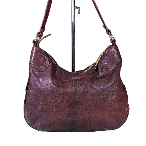 Cole Haan Dark Brown Leather Hobo Bag Braided Leather Details Shoulder Bag - Picture 1 of 12